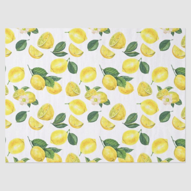 Papel De Seda Limões Amarelos Padrão de Fruta de Aquarela (Frente )