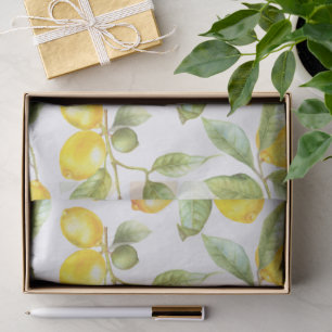 Papel De Seda Limões de Aquarelas Padrão de Citros Frescos