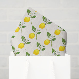 Papel De Seda Limões em aquarela estilo vintage em ecru