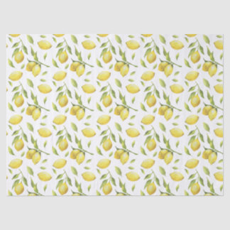 Papel De Seda Limões Vintage Watercolor e verde