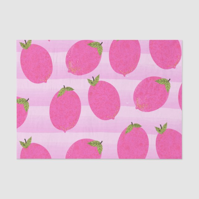 Papel De Seda Limonada de Limões Rosa Verão Frutas Aquarela Fest (Frente )