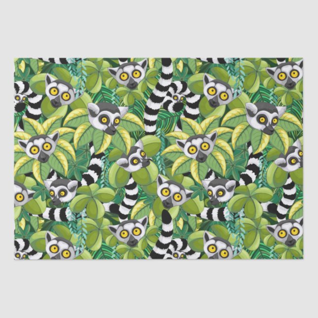 Papel De Seda Limures de Madagáscar na selva exótica (Frente )