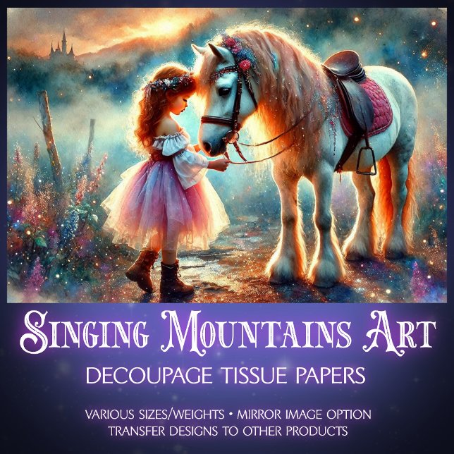 Papel De Seda Linda Aquarela Horse e Moça (Criador carregado)