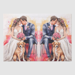 Papel De Seda Linda Casal de Casamento Watercolor