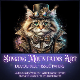 Papel De Seda Linda Decoupagem de Gato Maine Coon Steampunk