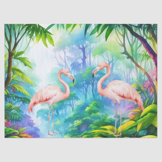 Papel De Seda Linda desacoplamento de Flamingos Rosa Tropical (Frente )