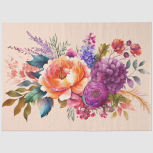 Papel De Seda Linda Descoberta de Flores de Jardim de Aquarela