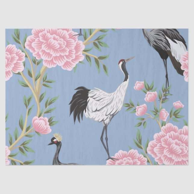 Papel De Seda Linda floricultura exótica e chinoiserie de aves (Frente )