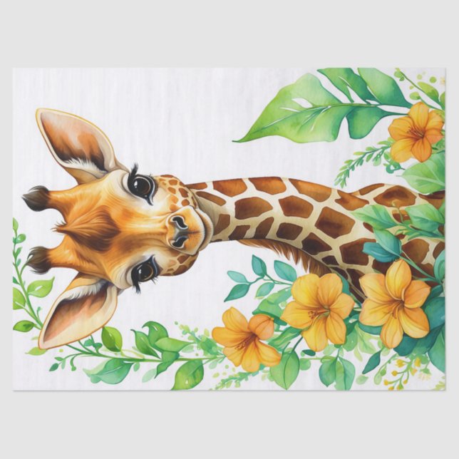 Papel De Seda Linda Girafa Animal e Laranja (Frente )