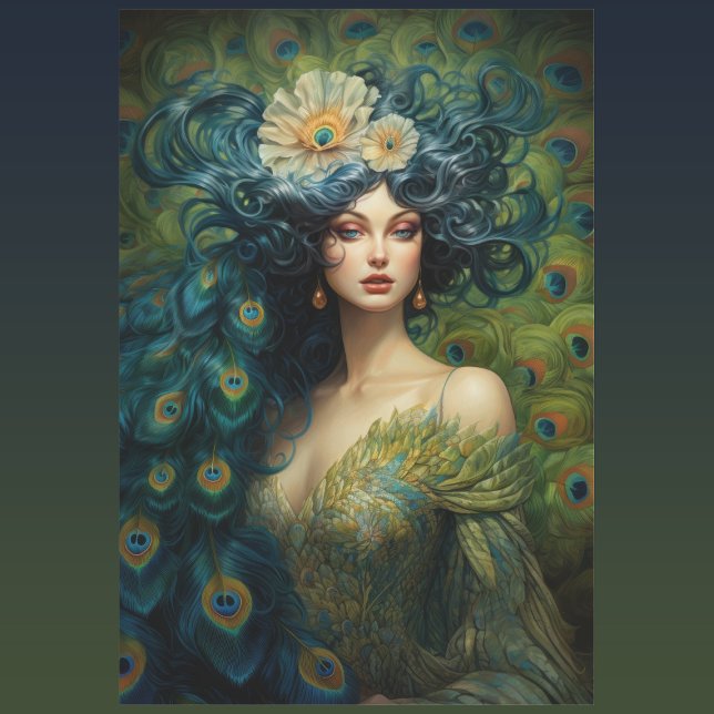 Papel De Seda Linda mulher cercada por Penas de Peacock (Criador carregado)