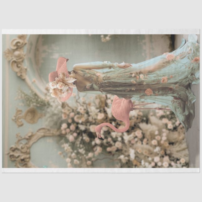 Papel De Seda Linda Mulher, Flamingo & Floral, Retrato (Frente )