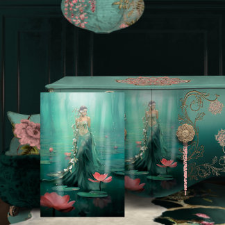 Papel De Seda Linda mulher Lotus Water Emerald Green