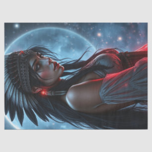Papel De Seda Linda Mulher Nativa Americana Estrelas Celestiais
