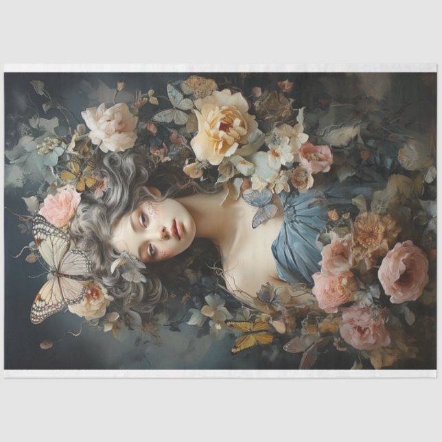 Papel De Seda Linda mulher vestida com borboletas (Frente )