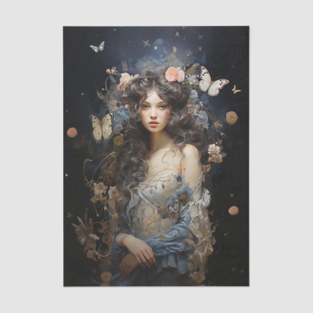 Papel De Seda Linda mulher vestida com borboletas (Frente )