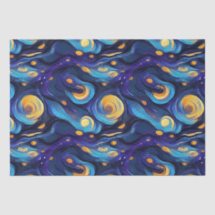 Papel De Seda Linda Noite Estrelada Azul em Aquarela Pintada