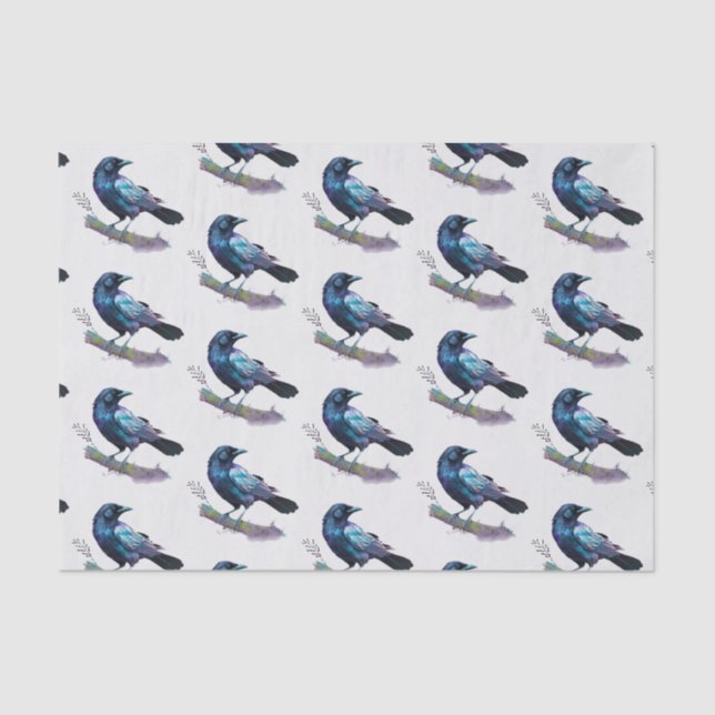 Papel De Seda Linda Raven em uma ramificação de árvores (Frente )