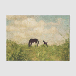 Papel De Seda Linda Silhouette Mare e Foal Horse