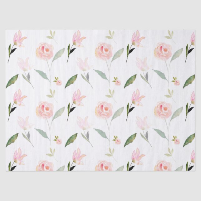 Papel De Seda Linda Watercolor Floral Blush Rosa (Frente )