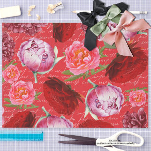 Papel De Seda Lindas e vibrantes Peonies Grunge Vermelho