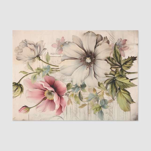 Papel De Seda Lindas Flores Botânicas Inspiradas em Antiguidades (Frente )