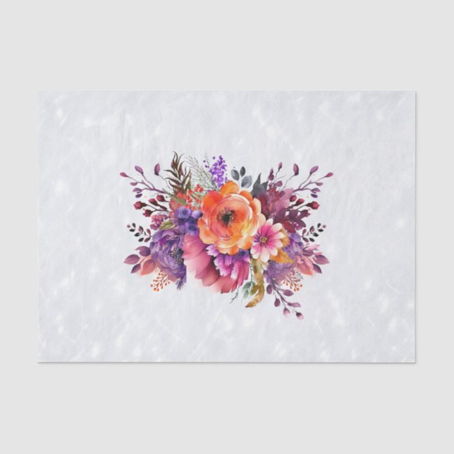 Papel De Seda Lindas Flores de Jardim em Aquarela Decoupage (Frente )