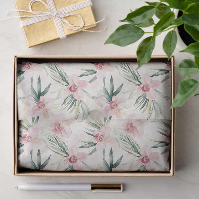 Papel De Seda Lindas Flores de Orquídea Tropical Rosa para Chá d (Presente)