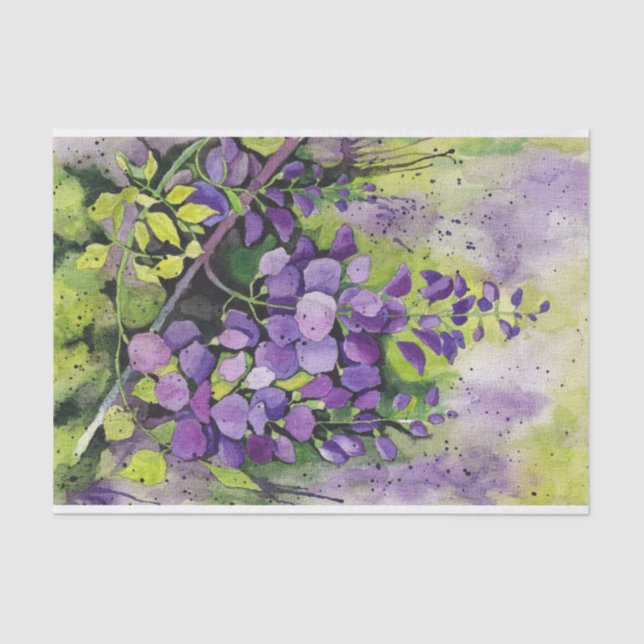 Papel De Seda Lindas Flores De Wisteria Em Aquarela (Frente )