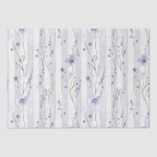 Papel De Seda Lindas Listras Florais Brancas Lavanda Casamento (Frente )