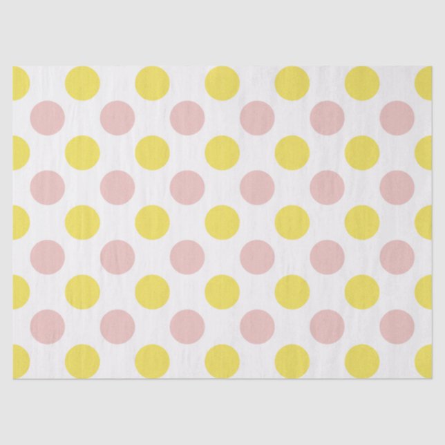 Papel De Seda Lindo Amarelo e Rosa com Bolinhas  (Frente )
