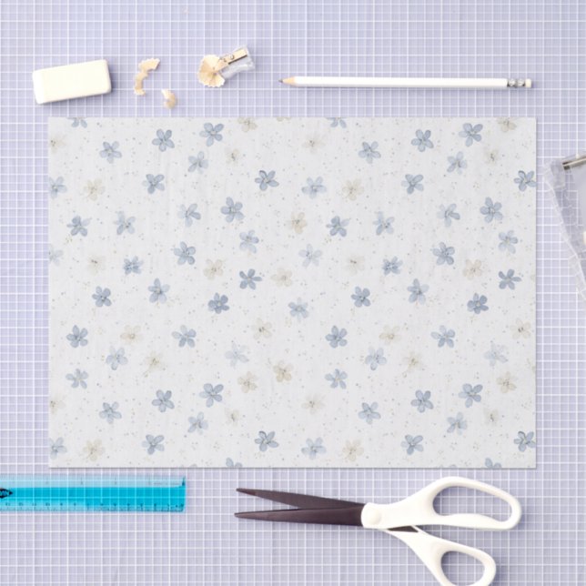 Papel De Seda Lindo Aniversário de Flores de Creme Azul (Arte )
