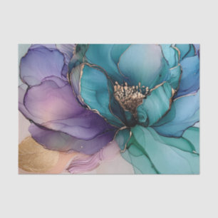 Papel De Seda Lindo Buquê Floral Roxo Azul Dourado para Chá de N