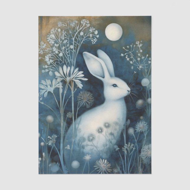 Papel De Seda Lindo Coelho Branco de Impressão Cianotípica (Frente )