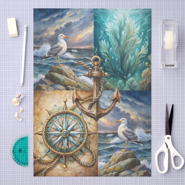Papel De Seda Lindo Decoupage Temático Náutico (Arte )