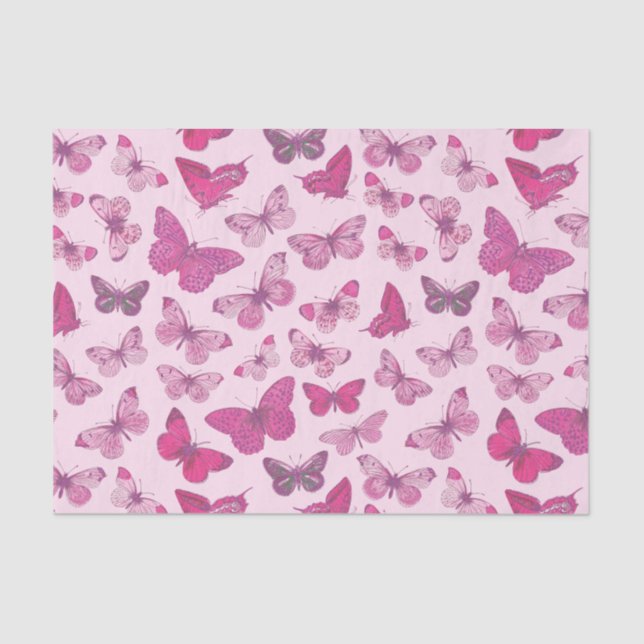 Papel De Seda Lindo padrão de borboleta rosa feminino (Frente )