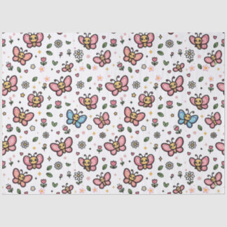 Papel De Seda Lindo Padrão Floral de Borboleta Sem Costura Kawai