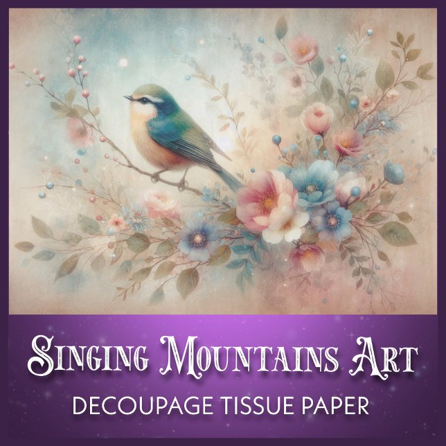 Papel De Seda Lindo Pássaro Azul e Flores Rústicas Decoupage (Criador carregado)