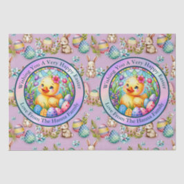 Papel De Seda Lindo Pintinho de Páscoa, Flores e Ovos Coloridos