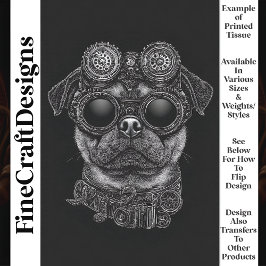 Papel De Seda Lindo Pug Steampunk Preto e Branco Decoupage T6