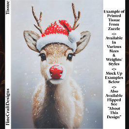 Papel De Seda Lindo Rudolf De Chapéu De Papai Noel Na Neve EK2R