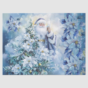Papel De Seda Lindo Santa Azul & Decoupage de Poinsettias