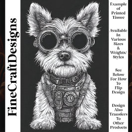 Papel De Seda Lindo Westie Steampunk Preto e Branco T7 Decoupage