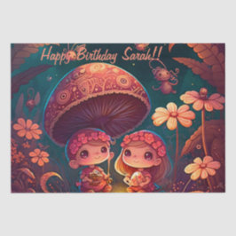 Papel De Seda Lindos elfos brincam sob cogumelos