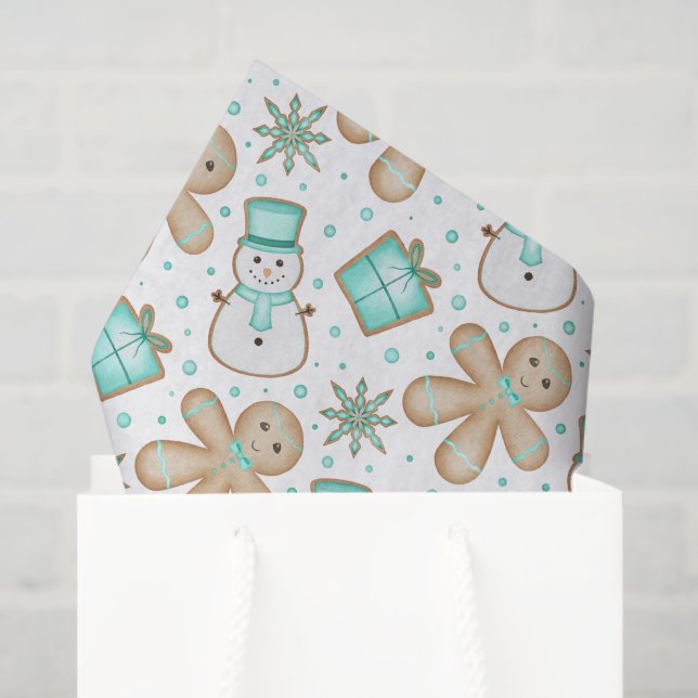 Papel De Seda Lindos Miúdos Biscoitos de Natal em Azul (Sacola de presentes)