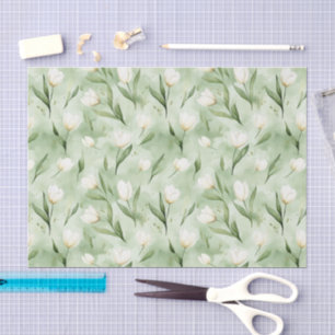 Papel De Seda Lindos Tulipas Brancas Verdes Chá de Noiva