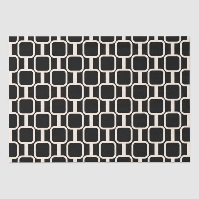 Papel De Seda Links de Mod Retro-Modernos Preto Geométrico e Cre (Frente )