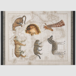 Papel De Seda Lion Lepard Giraffe Africa Vintage Map Decoupage