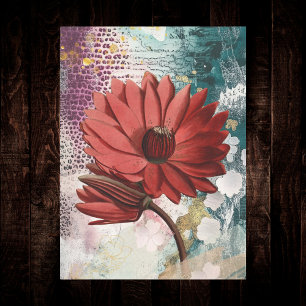 Papel De Seda Lírio de Água Vermelho Boho Artsy Ephemera Diário
