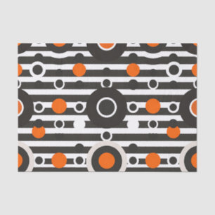 Papel De Seda Listra de Círculo Retro Laranja Preto