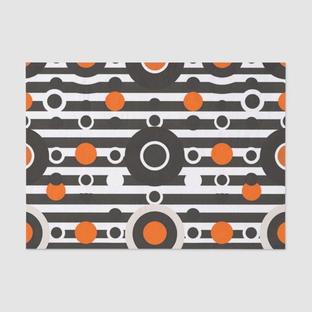 Papel De Seda Listra de Círculo Retro Laranja Preto (Frente )
